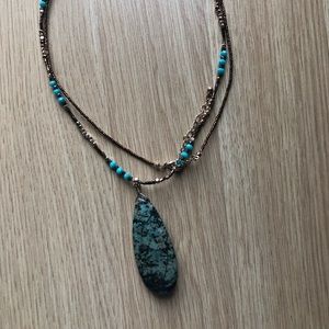 Long blue and gold necklace with stone /choker